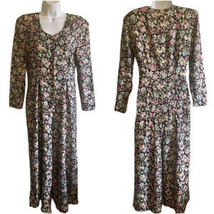 You Babes Jumpsuit Vintage 90s Wide Leg Pants Pastel Floral on Black Rayon